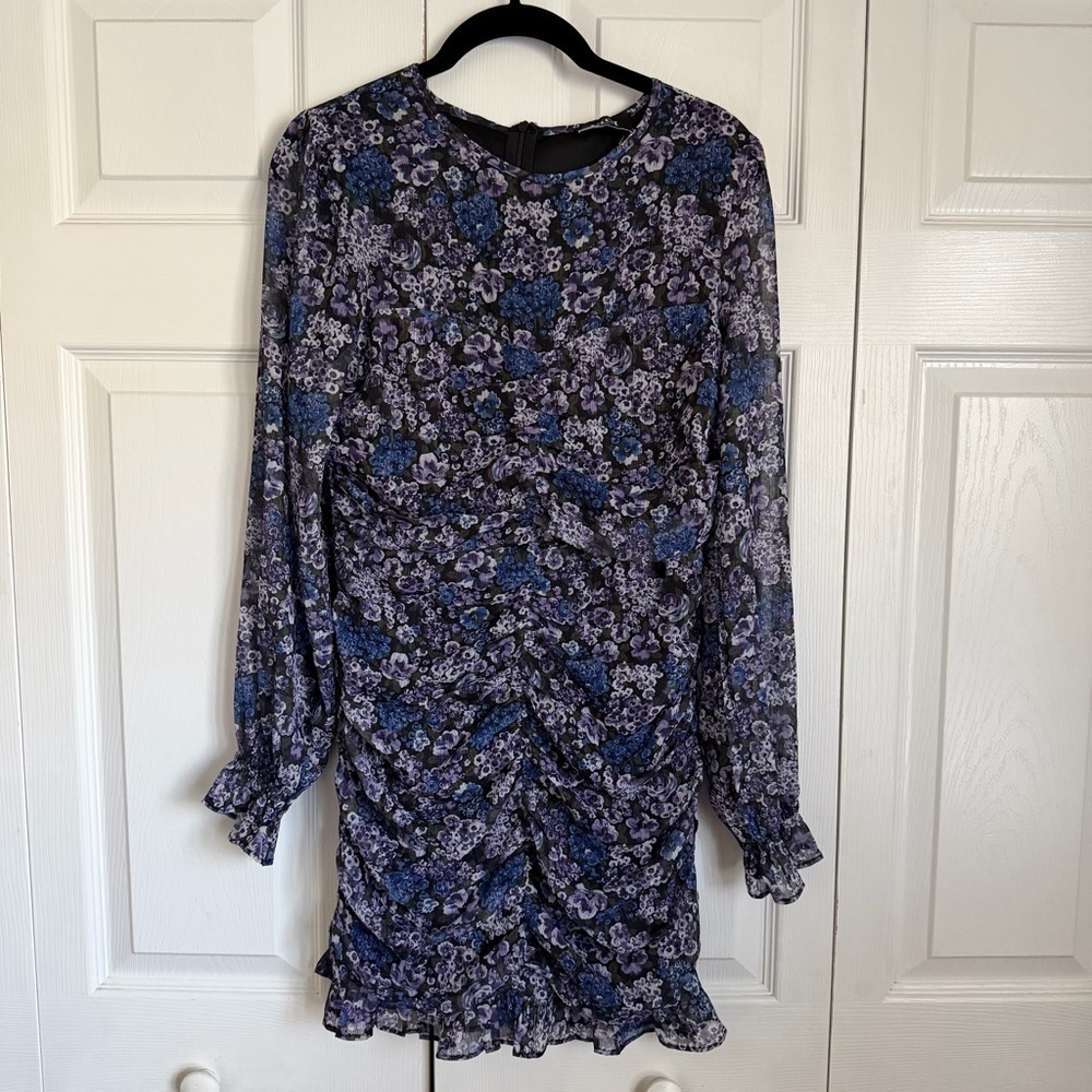 VICI Dress Womens Small Floral Chiffon Ruched Long Sleeve Ruffle Cottagecore